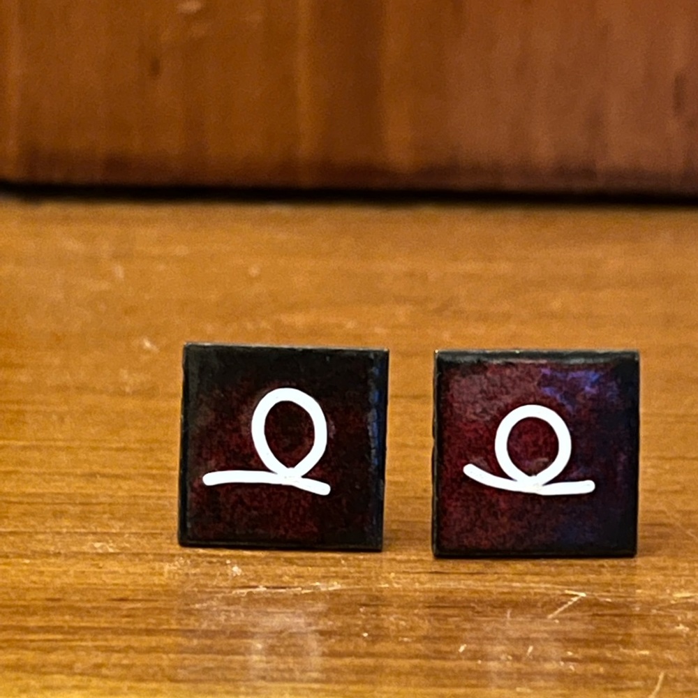 Vintage enamel on copper square screw back earrings